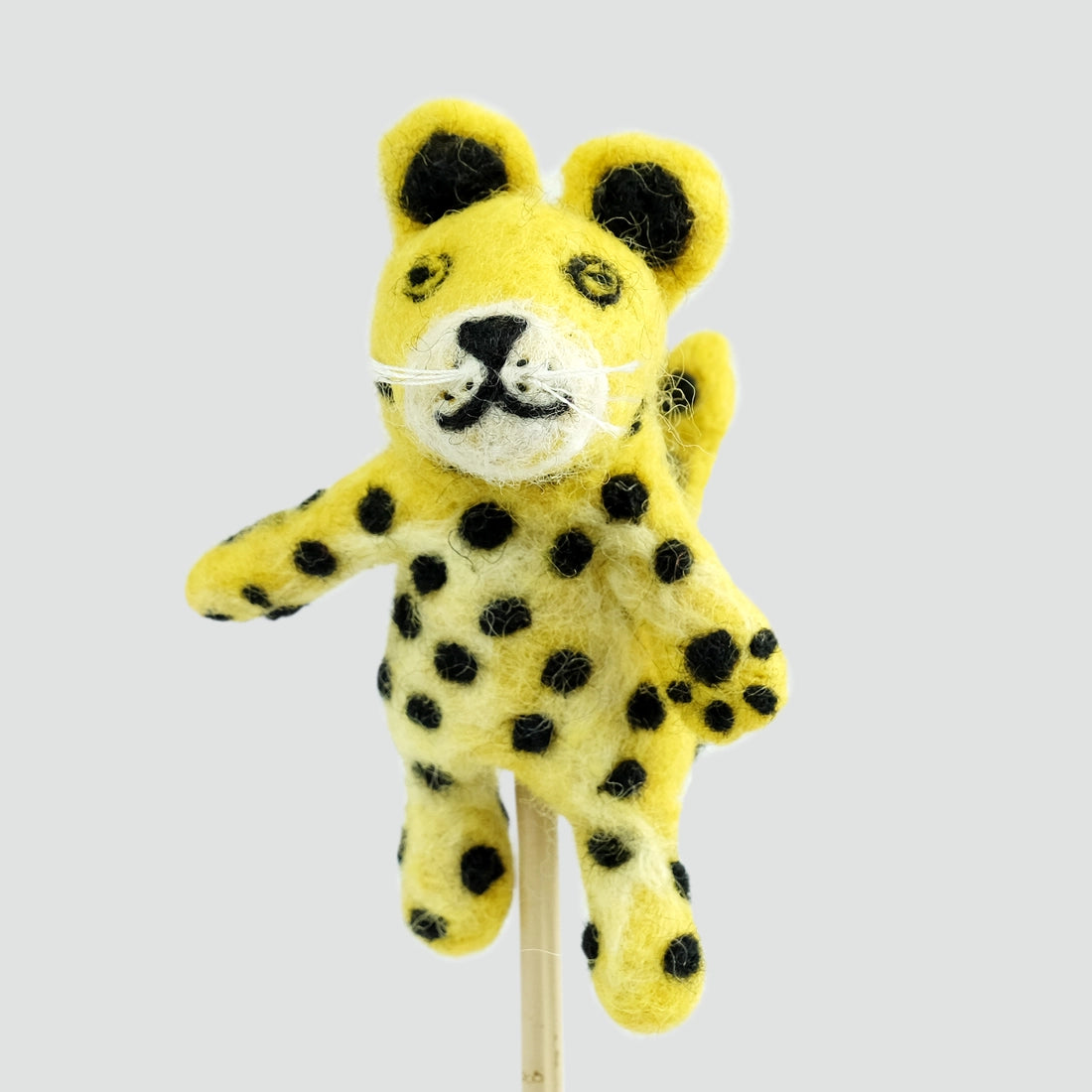The Winding Road’s wool-felted leopard finger puppet
