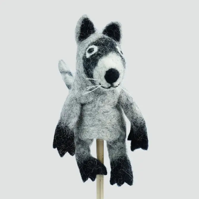 The Winding Road’s wool-felted raccoon finger puppet
