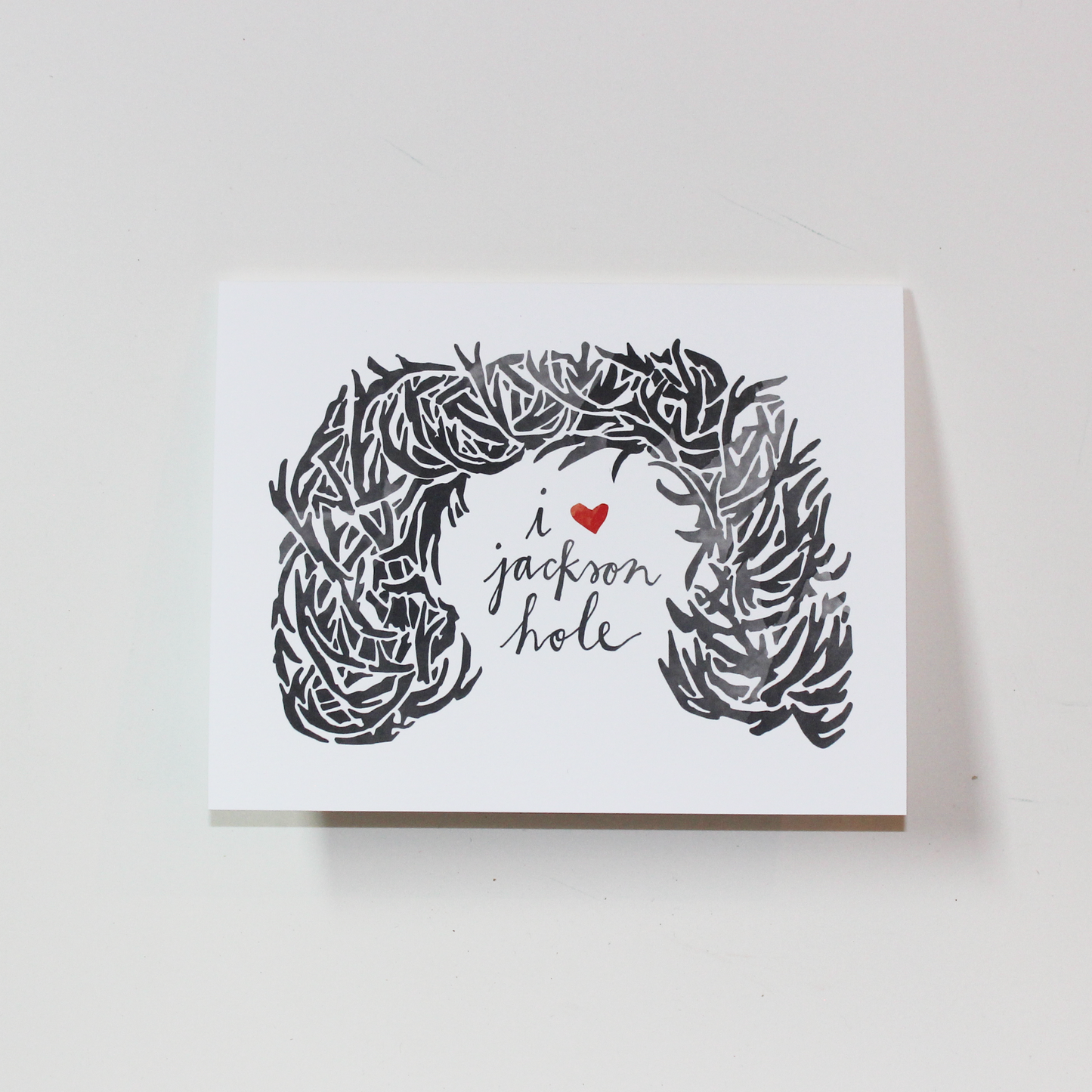 Bird and Buffalo greeting cards featuring antler arch design with "I heart Jackson Hole" text inspired by Jackson Hole, WY