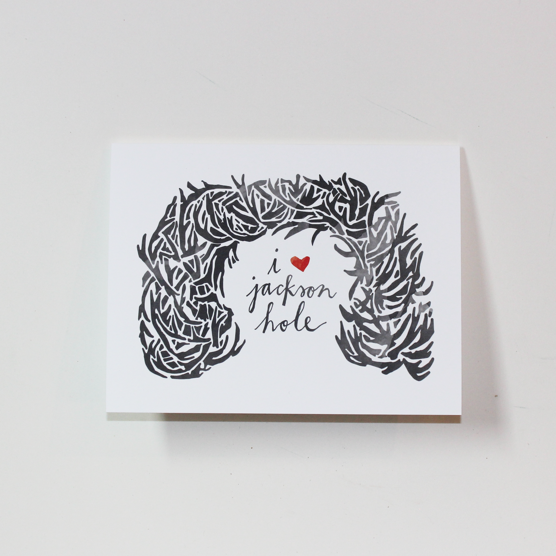 Bird and Buffalo greeting cards featuring antler arch design with "I heart Jackson Hole" text inspired by Jackson Hole, WY