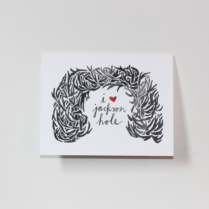 Bird and Buffalo greeting cards featuring antler arch design with "I heart Jackson Hole" text inspired by Jackson Hole, WY