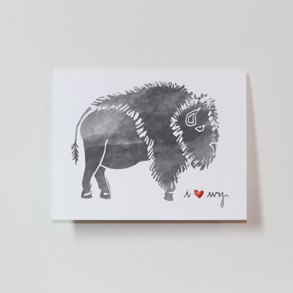 Bird and Buffalo greeting cards featuring bison design with "I heart wy" text inspired by Jackson Hole, WY