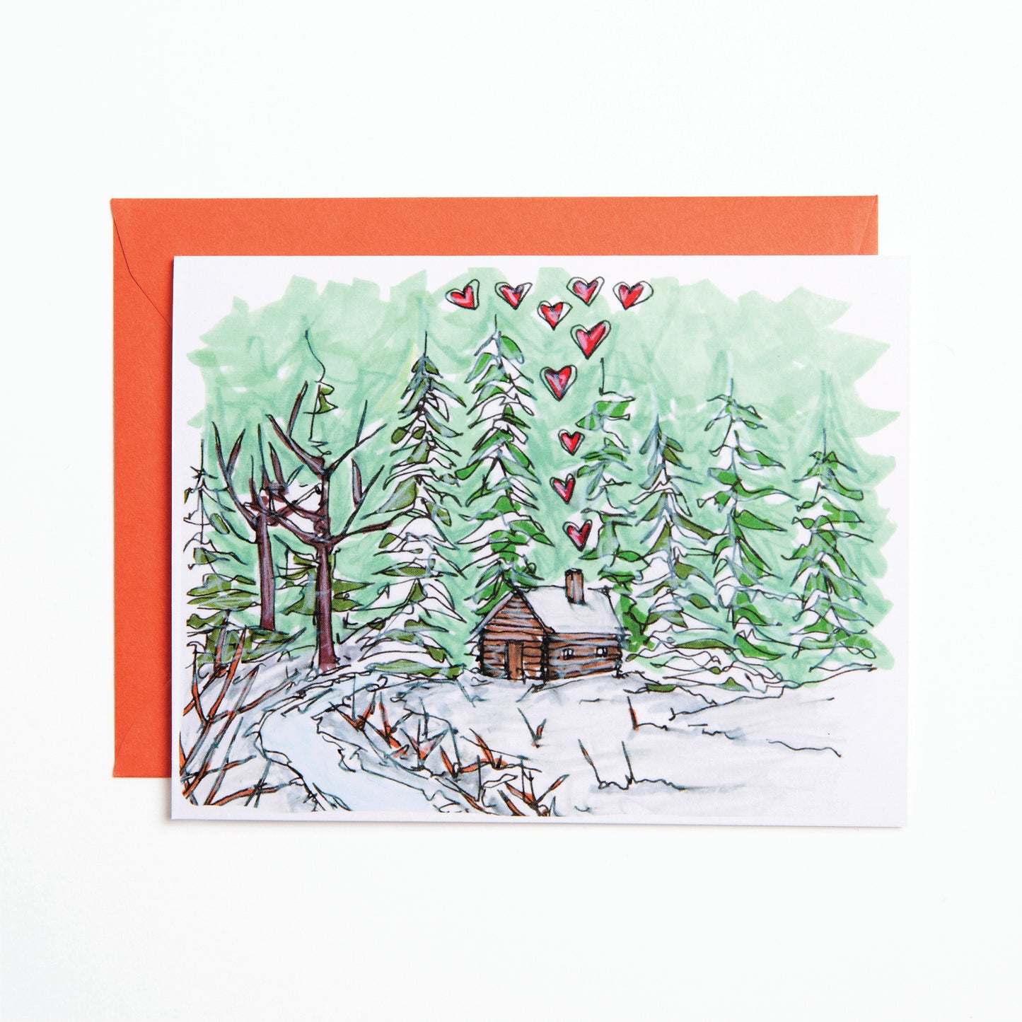 Bird and Buffalo greeting cards featuring cabin in the woods design inspired by Jackson Hole, WY