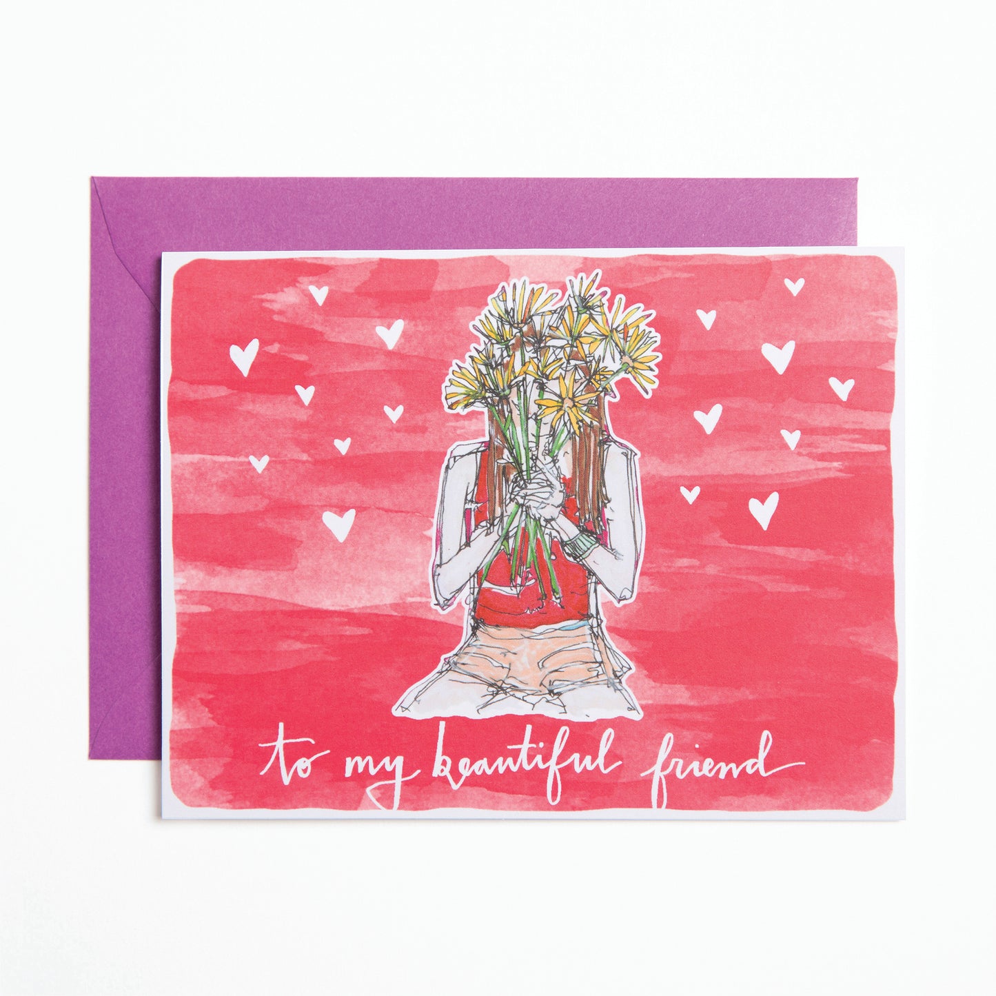Bird and Buffalo greeting cards featuring girl holding a bouquet design with "to my beautiful friend" text inspired by Jackson Hole, WY