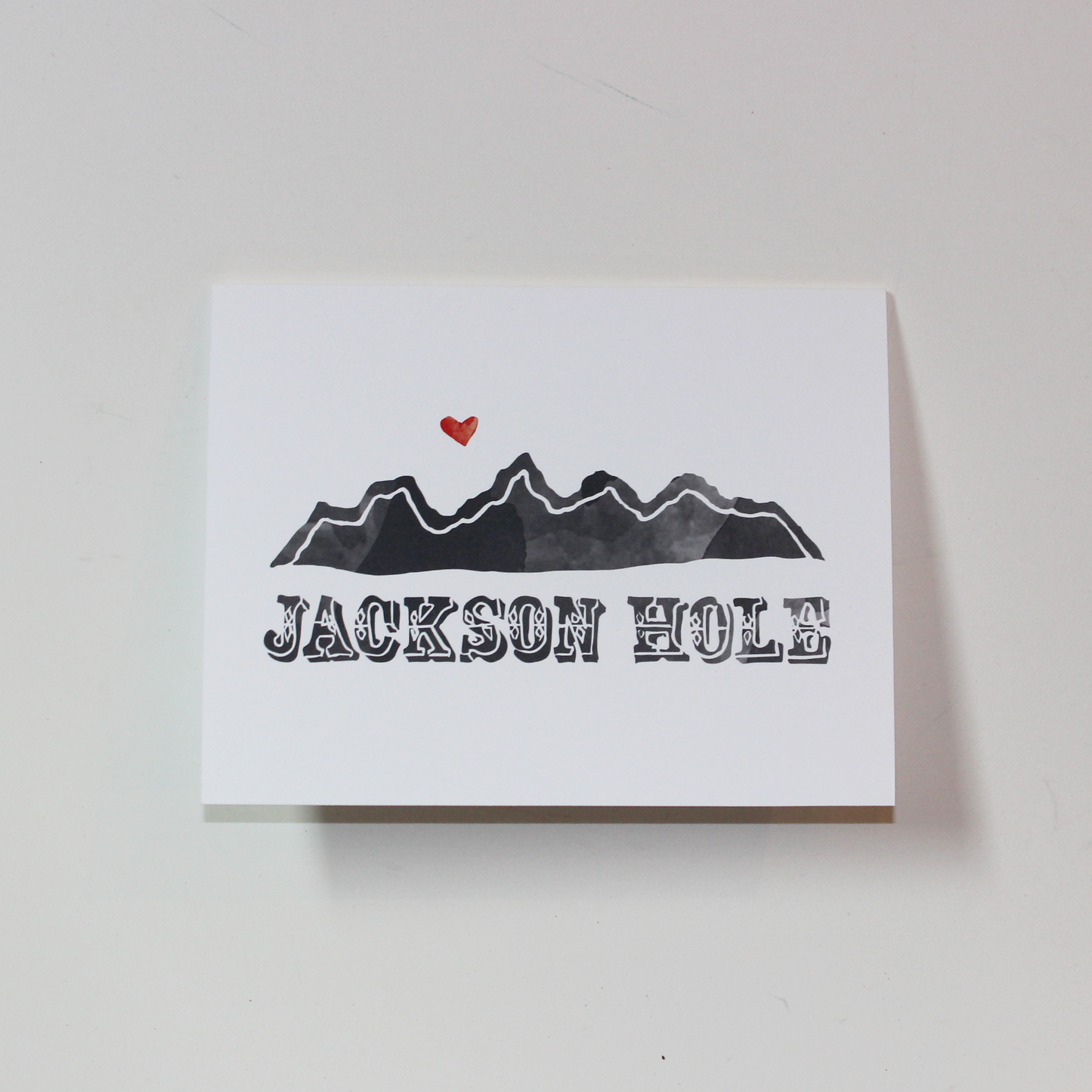 Bird and Buffalo greeting cards featuring mountain design with "Jackson Hole" text inspired by Jackson Hole, WY