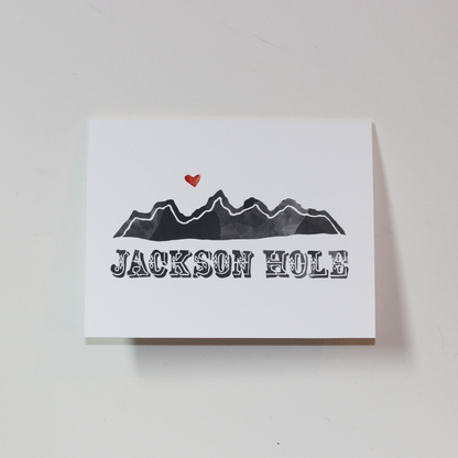 Bird and Buffalo greeting cards featuring mountain design with "Jackson Hole" text inspired by Jackson Hole, WY