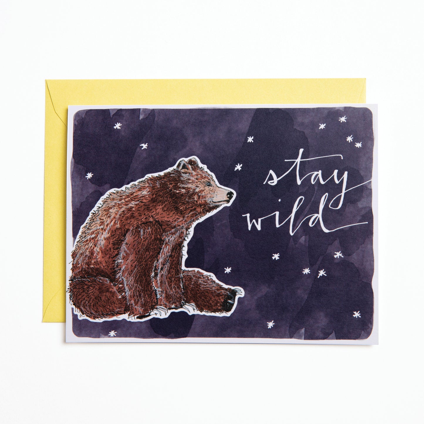 Bird and Buffalo greeting cards featuring bear and night sky design with "stay wild" text inspired by Jackson Hole, WY