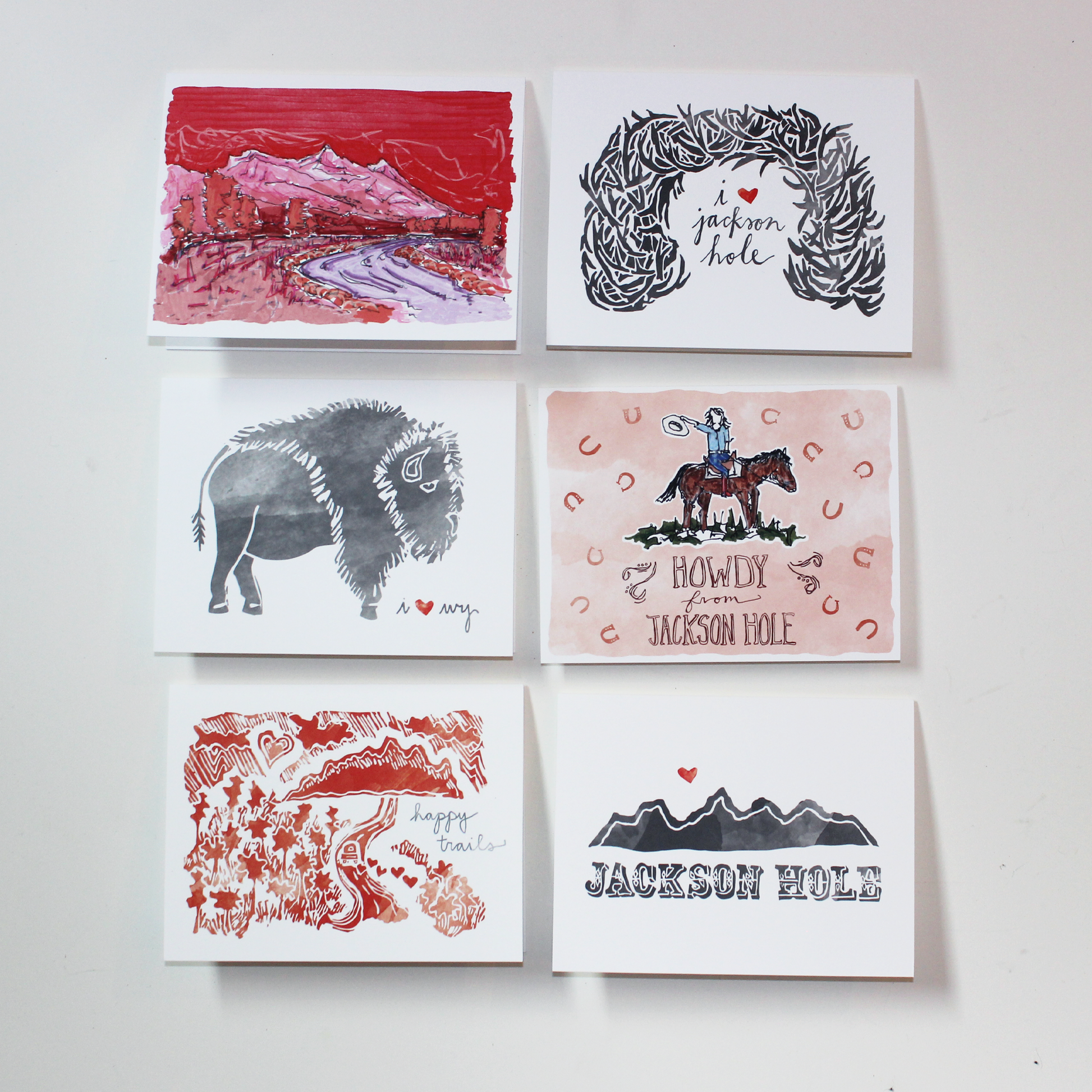 Bird and Buffalo greeting cards featuring designs inspired by Jackson Hole, WY