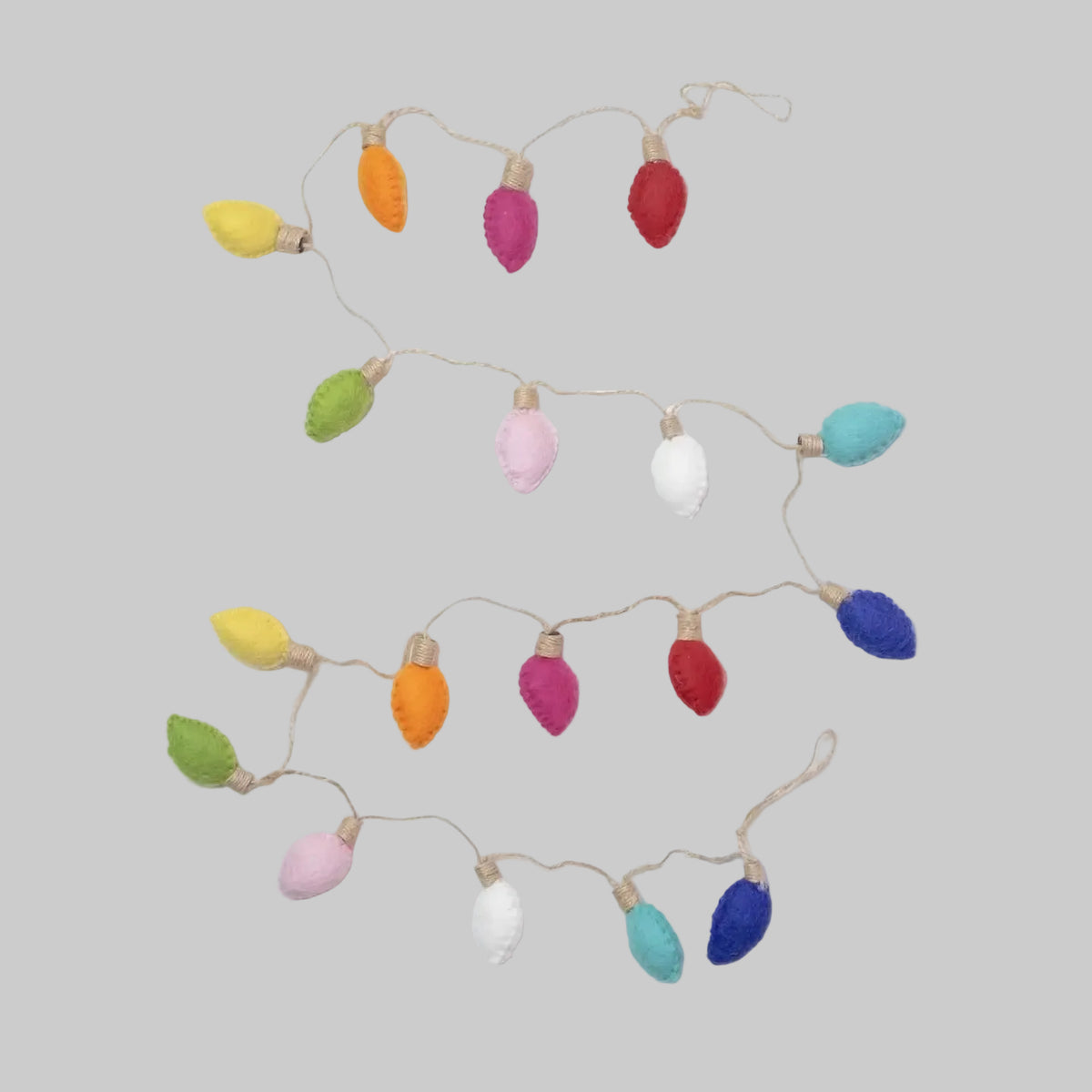 The Winding Road's wool-felted holiday garland featuring retro Christmas lights. Handmade and fair trade.