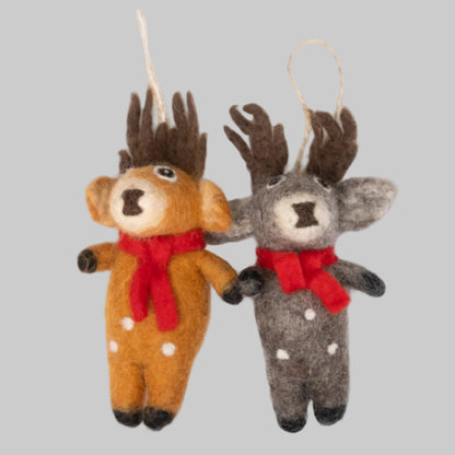 The Winding Road's wool-felted reindeer ornaments. Handmade and fair trade.