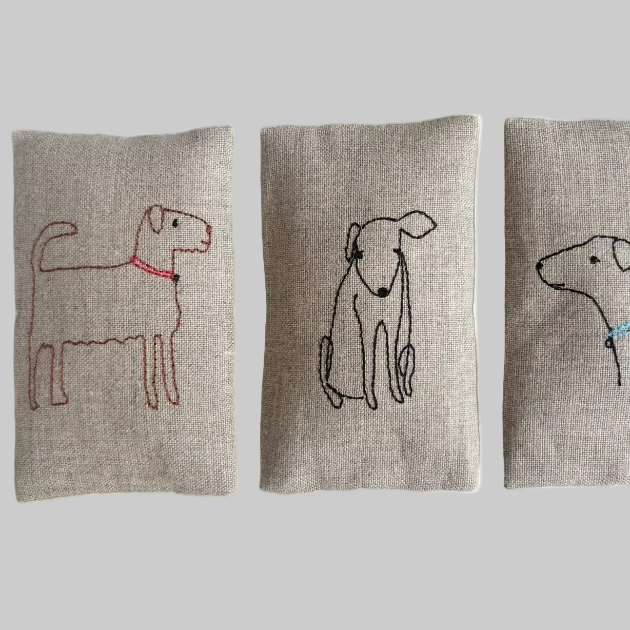 K. Studio’s lavender sachets embroidered with dog breed designs 