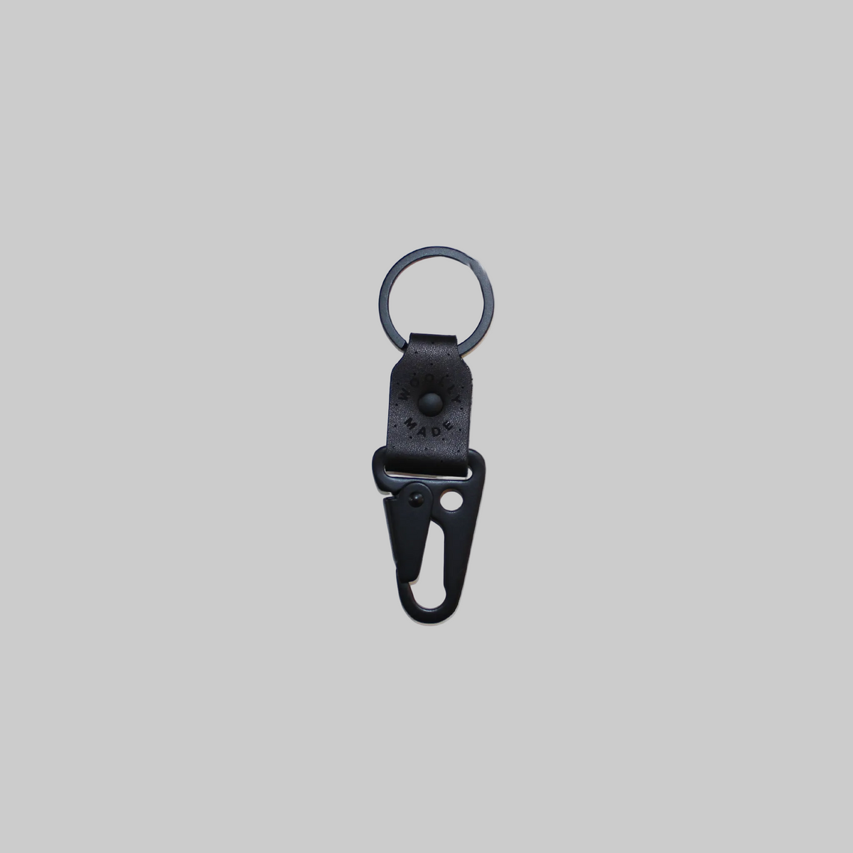 Woolly Made's leather clip keychain in black.