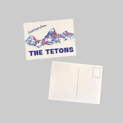 Little Scout Creative’s postcard featuring the Teton Mountains, designed by local artist Grace Peck