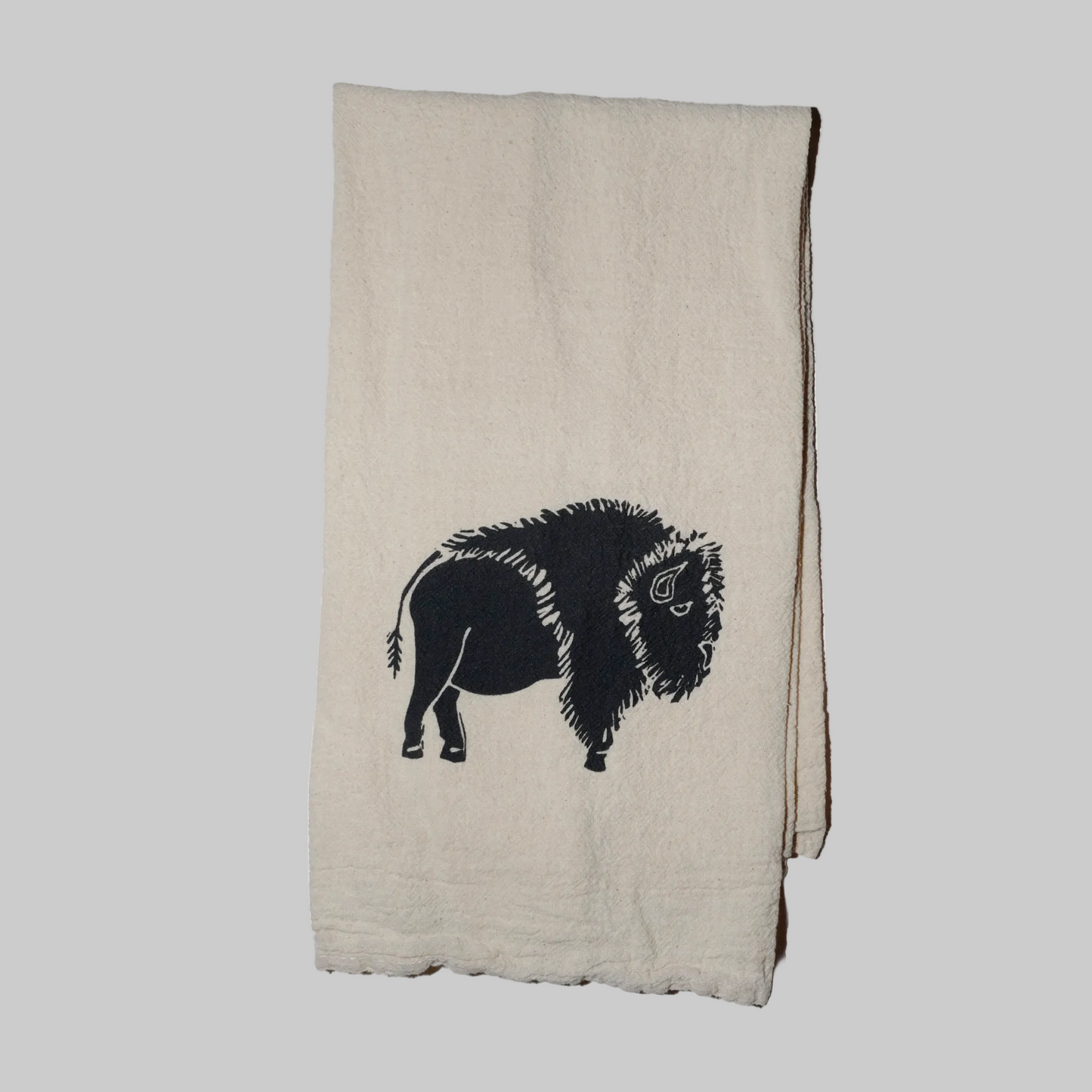 Bird and Buffalo’s cotton flour sack tea towels with screen printed buffalo design, made locally in Jackson Hole, WY