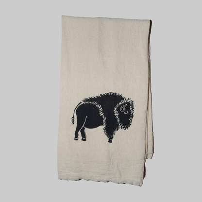 Bird and Buffalo’s cotton flour sack tea towels with screen printed buffalo design, made locally in Jackson Hole, WY