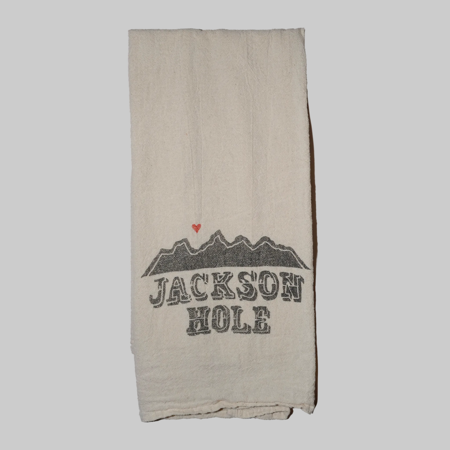 Bird and Buffalo’s cotton flour sack tea towels with mountain design, made locally in Jackson Hole, WY