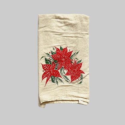 Bird and Buffalo’s cotton flour sack tea towels with screen printed poinsettia flower design, made locally in Jackson Hole, WY
